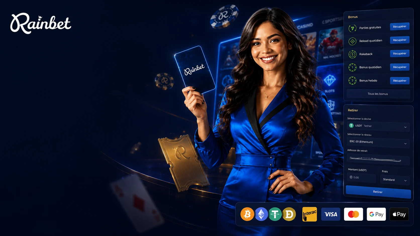 Rainbet cashier, paiement crypto et contrôle KYC avant retrait